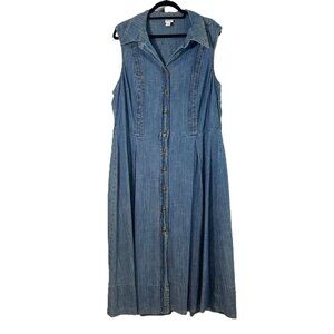 Denim Sleeveless A-Line Midi Button-up Dress 20